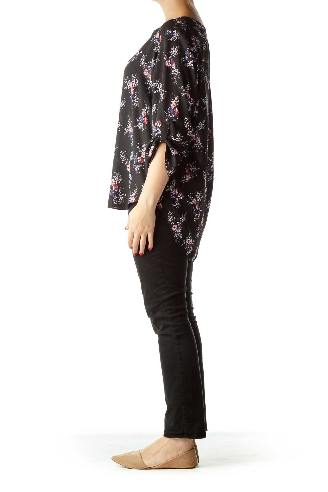 Black Flower Print Blouse