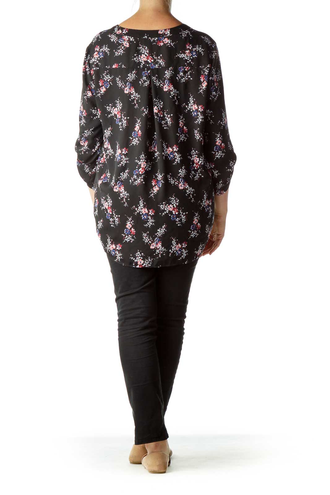 Black Flower Print Blouse