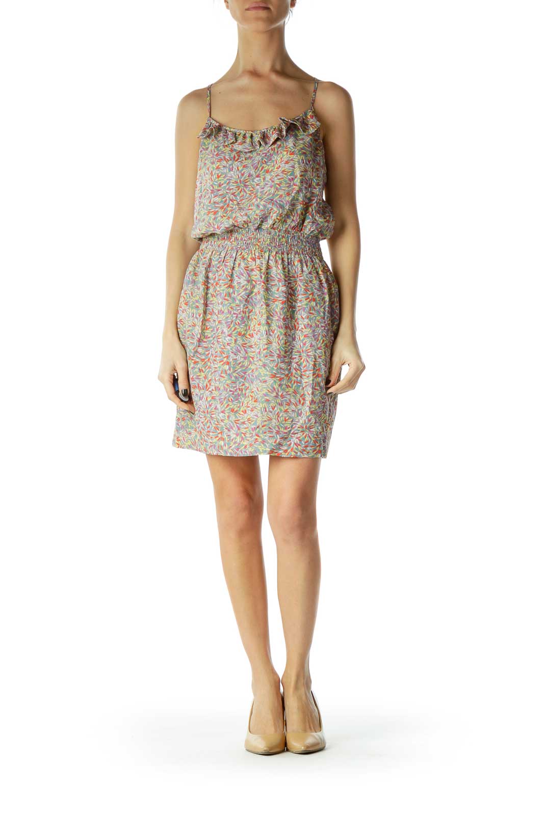 Gray Multicolor Printed Racerback Day Dress