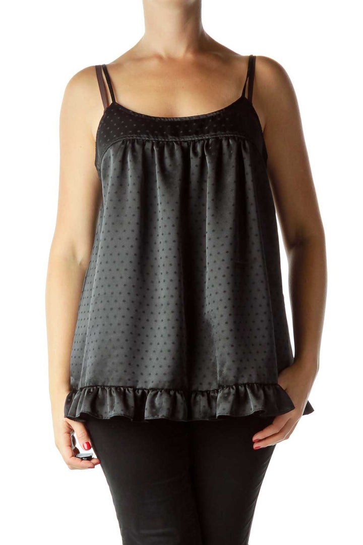 Black Polka-Dot Satin Tank Top