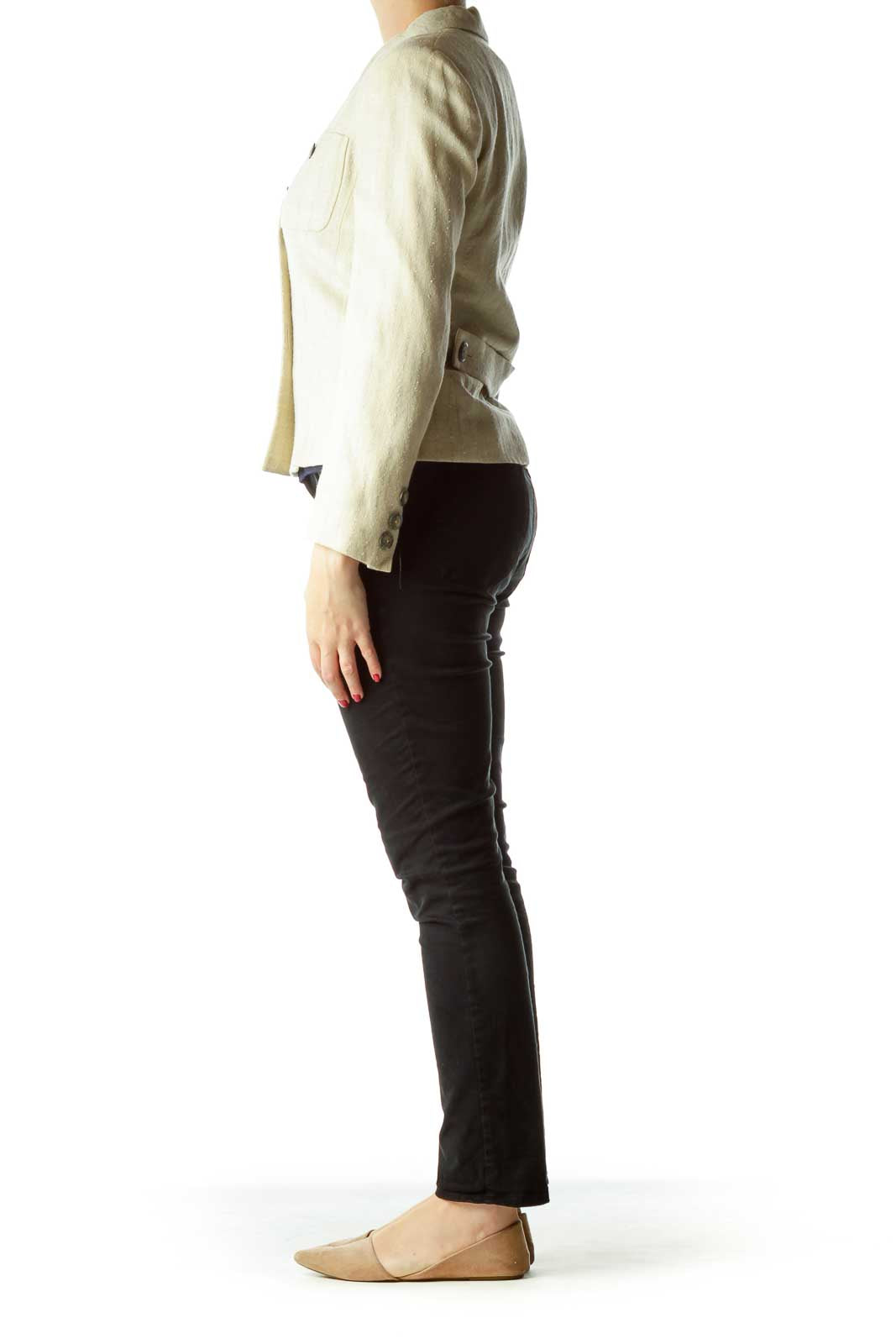 Beige Pinstripe Buttoned Blazer