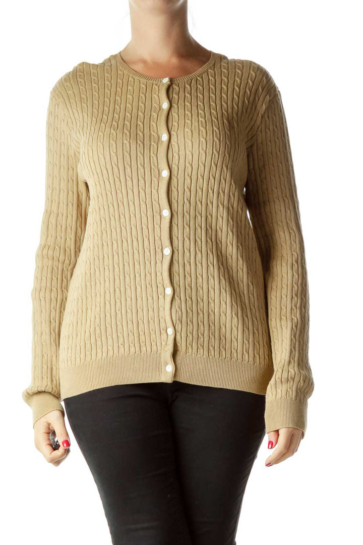 Brown Cable Knit Cardigan