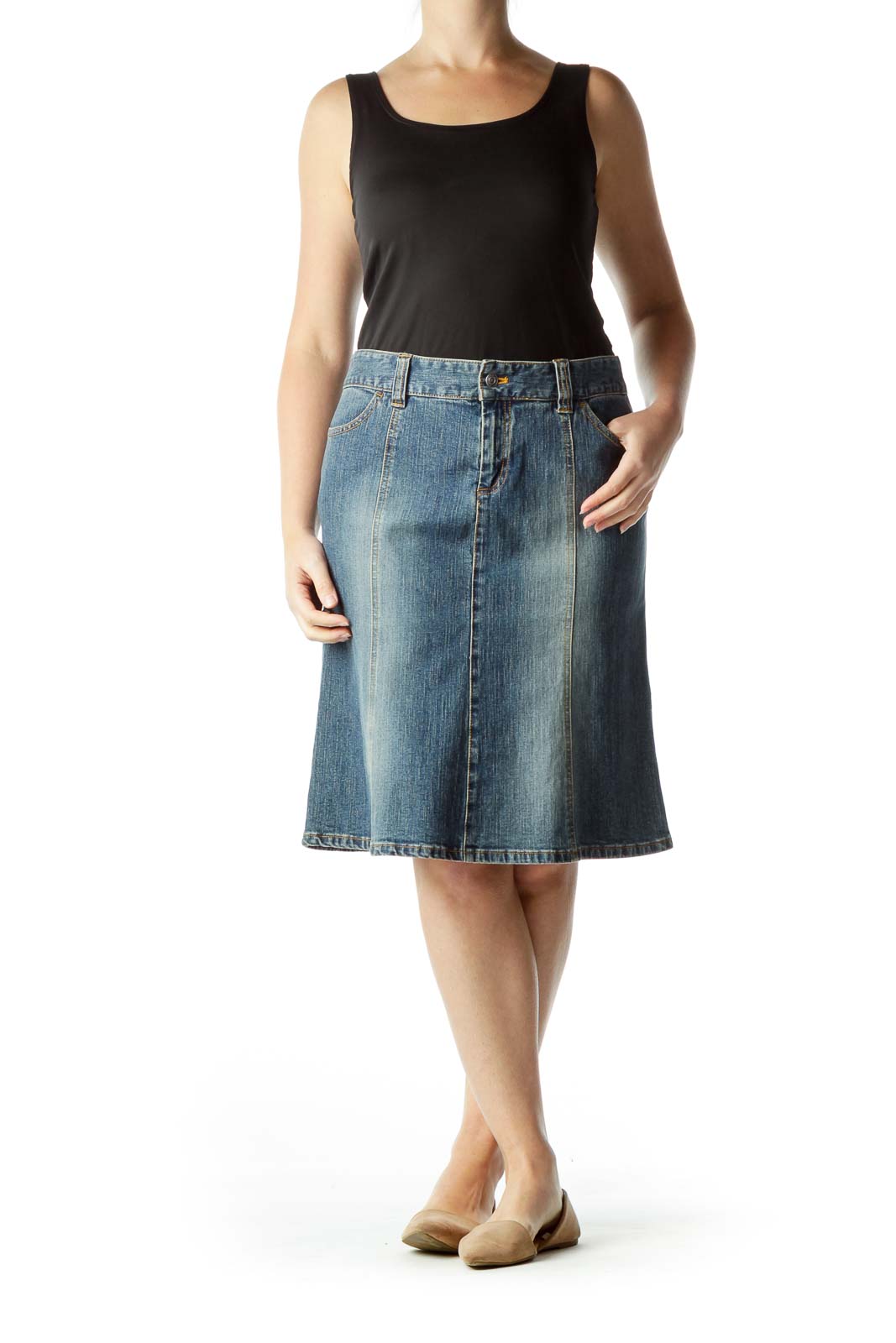 Blue Flared Denim Skirt