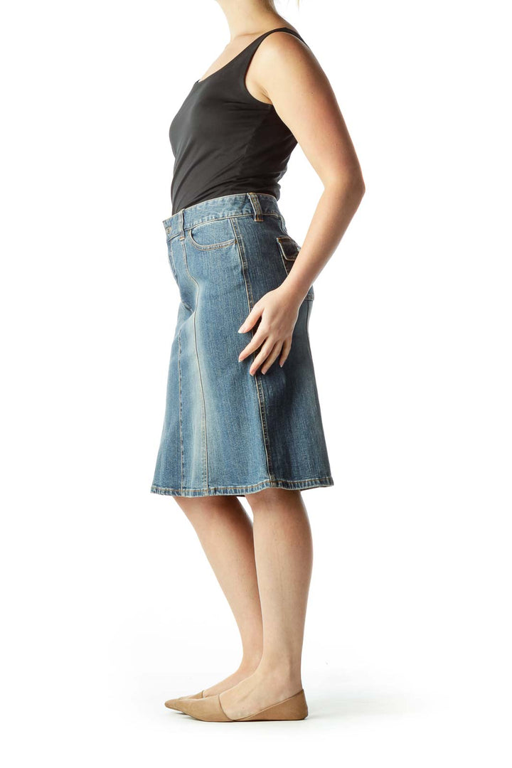 Blue Flared Denim Skirt