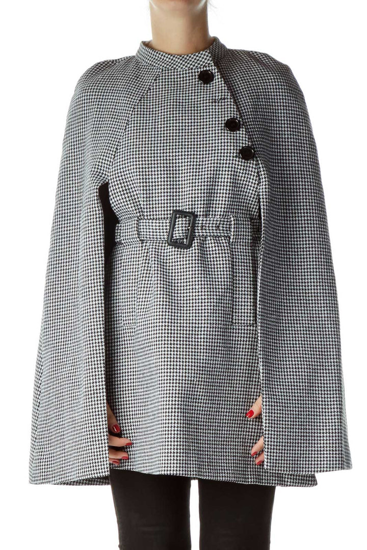 Black Houndstooth Outerwear Cape