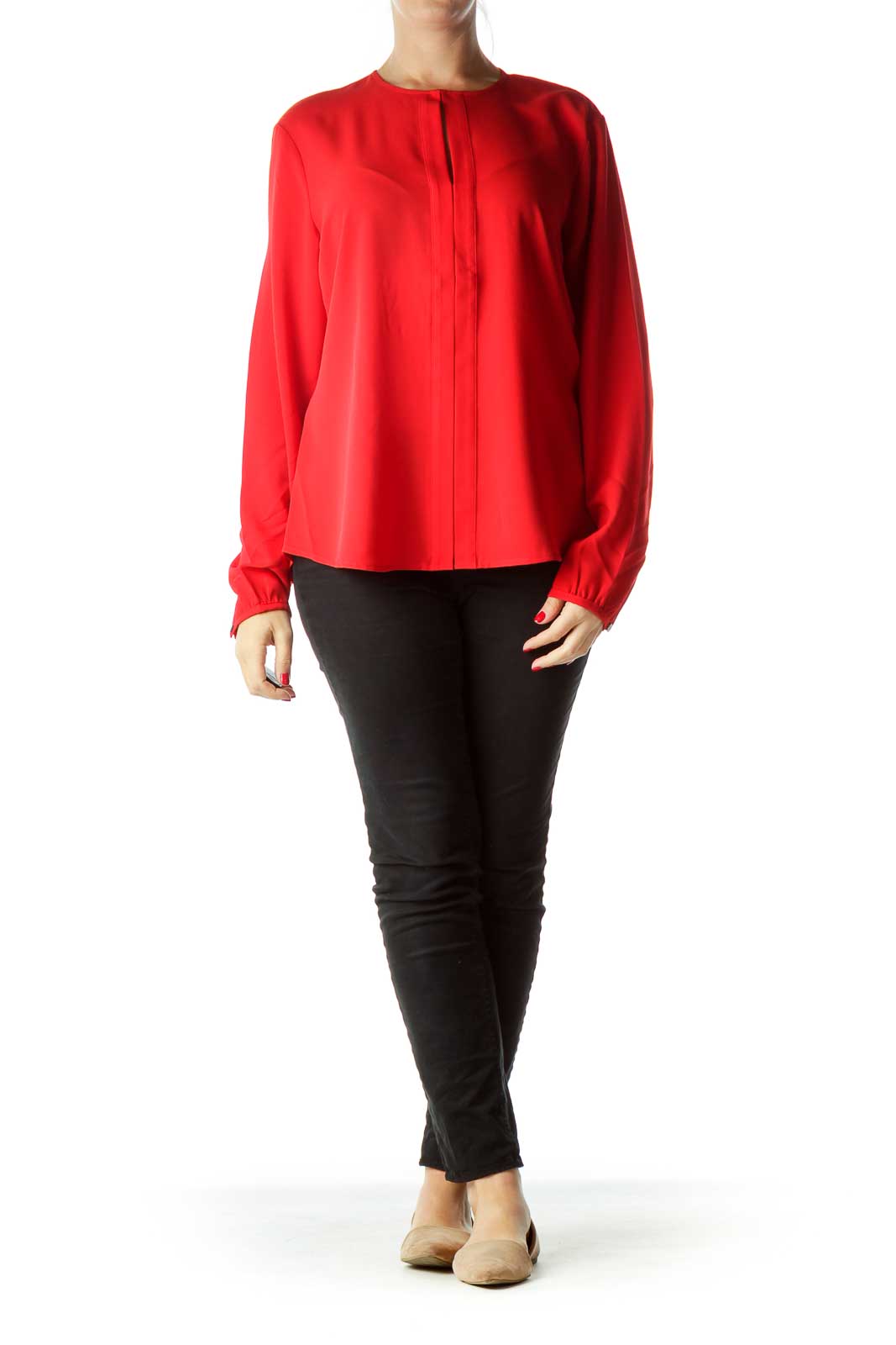 Red V-Neck Blouse