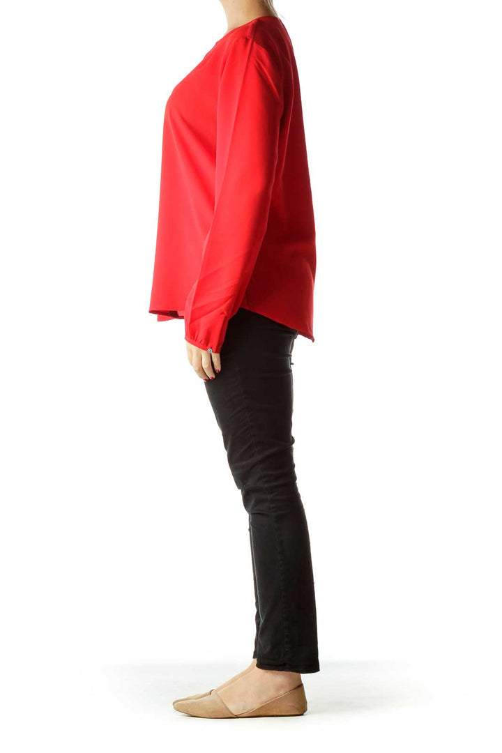 Red V-Neck Blouse