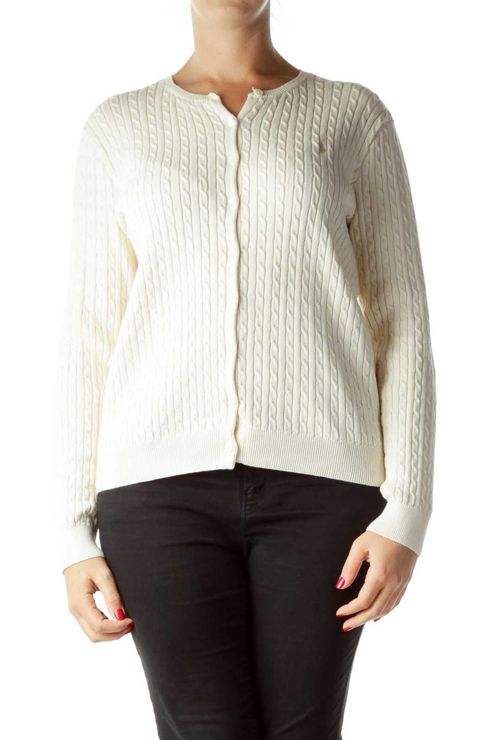 Beige Cable Knit Buttoned Cardigan