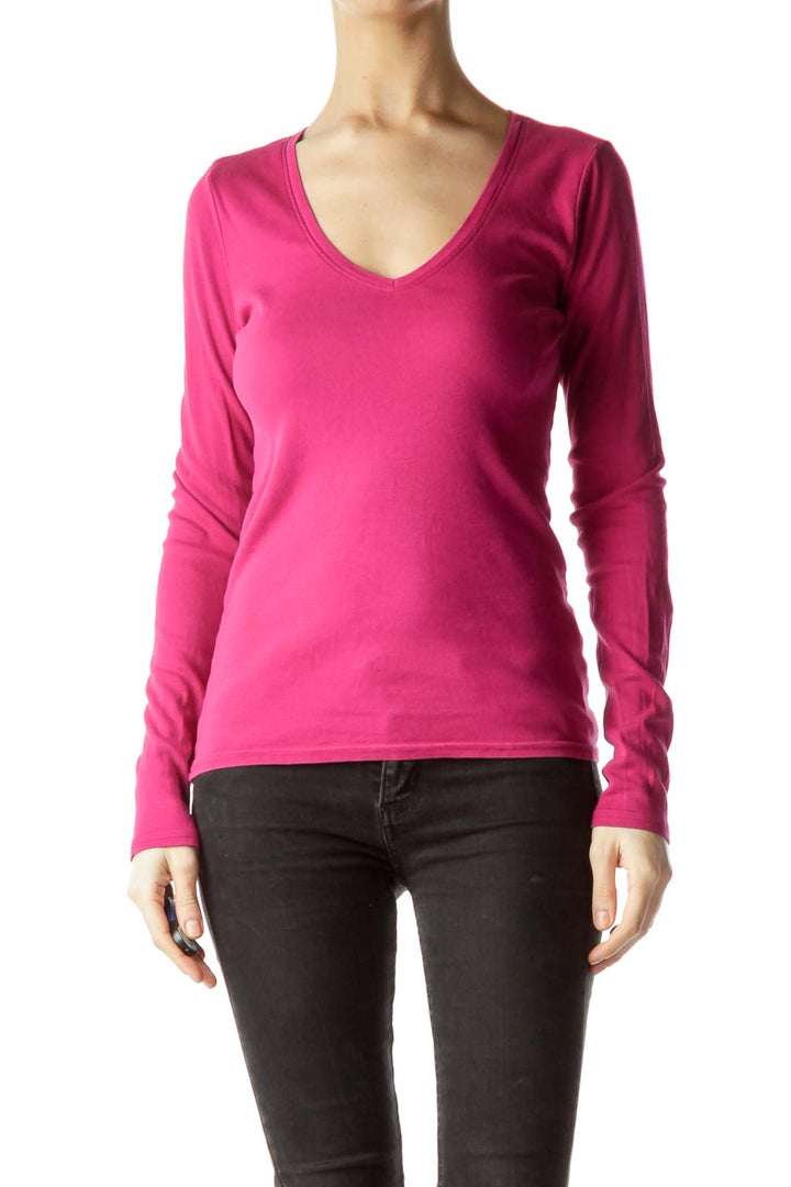 Pink Long Sleeve Knit Blouse