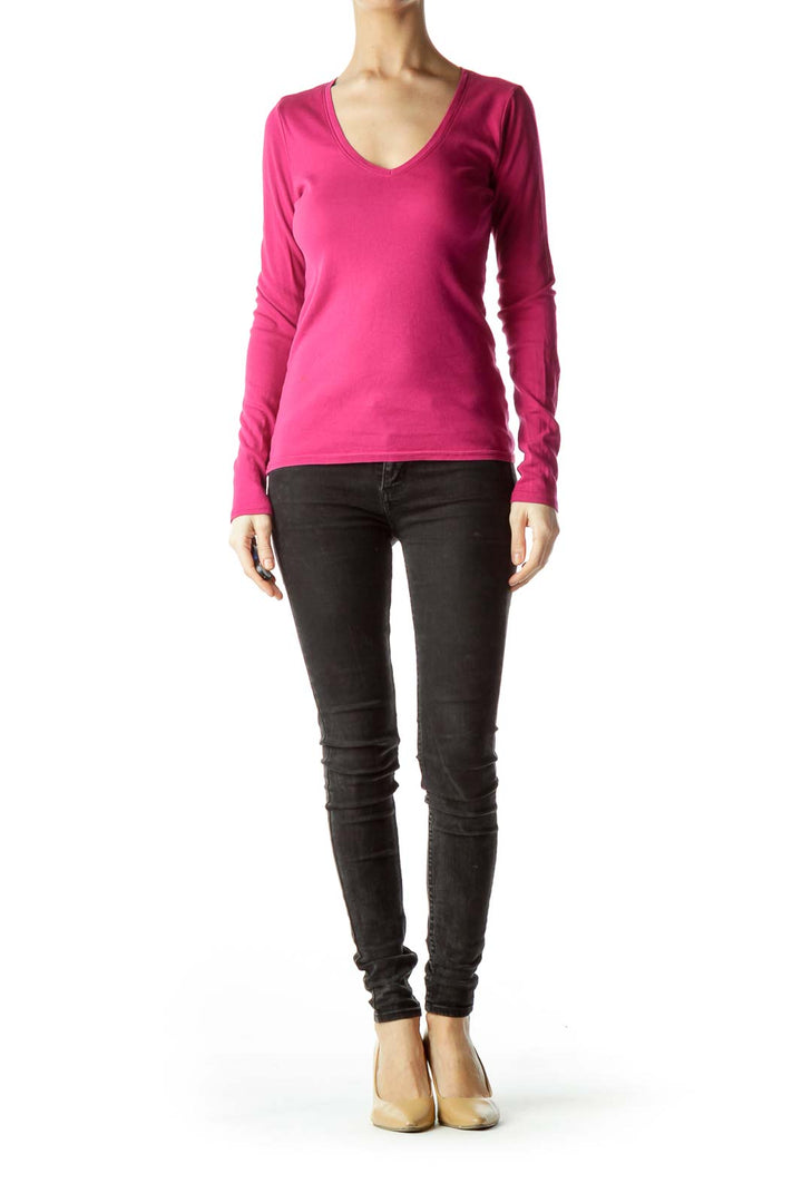 Pink Long Sleeve Knit Blouse