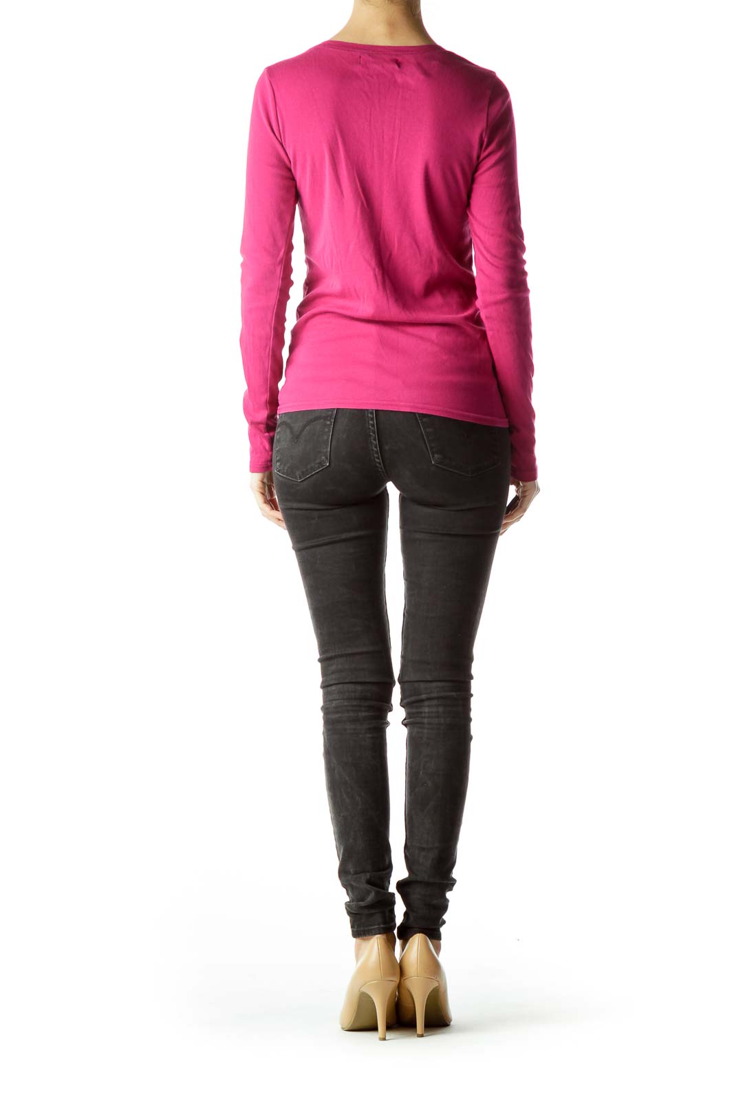 Pink Long Sleeve Knit Blouse