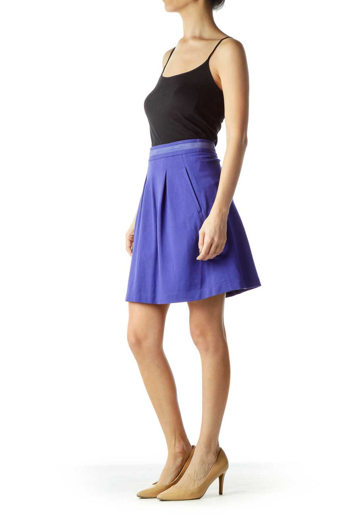 Blue Pocketed Pleated Mini Skirt