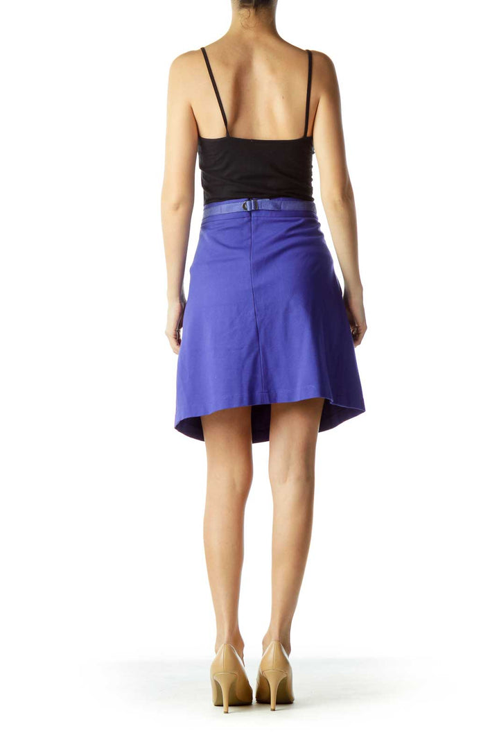 Blue Pocketed Pleated Mini Skirt