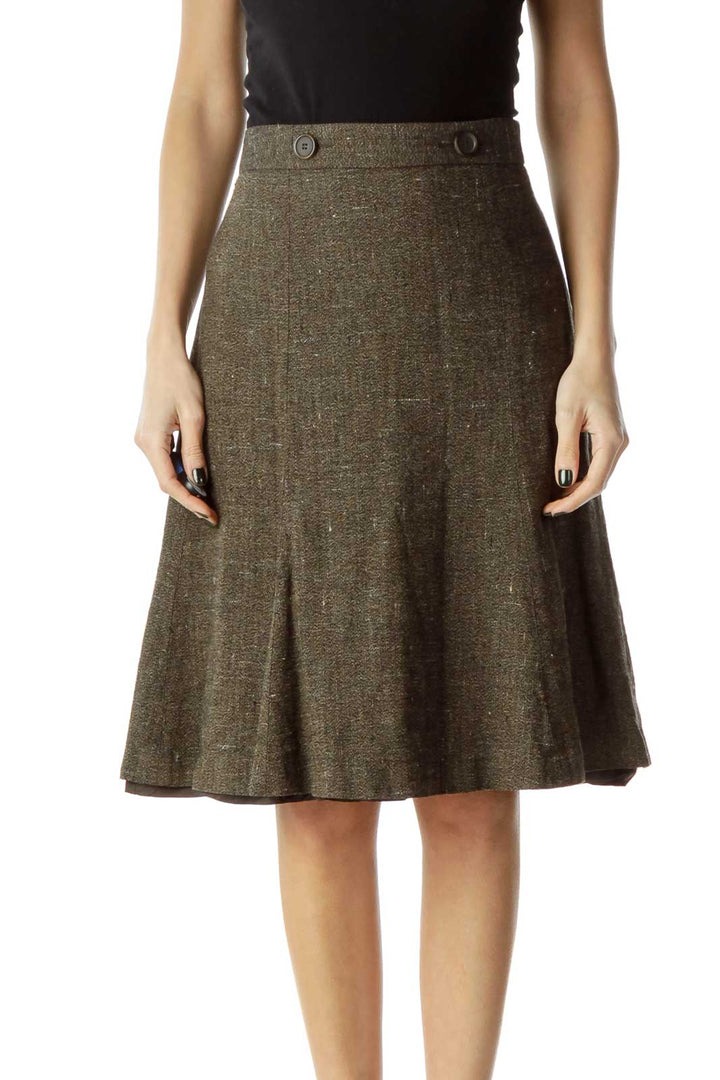 Brown Mottled Flared Skirt