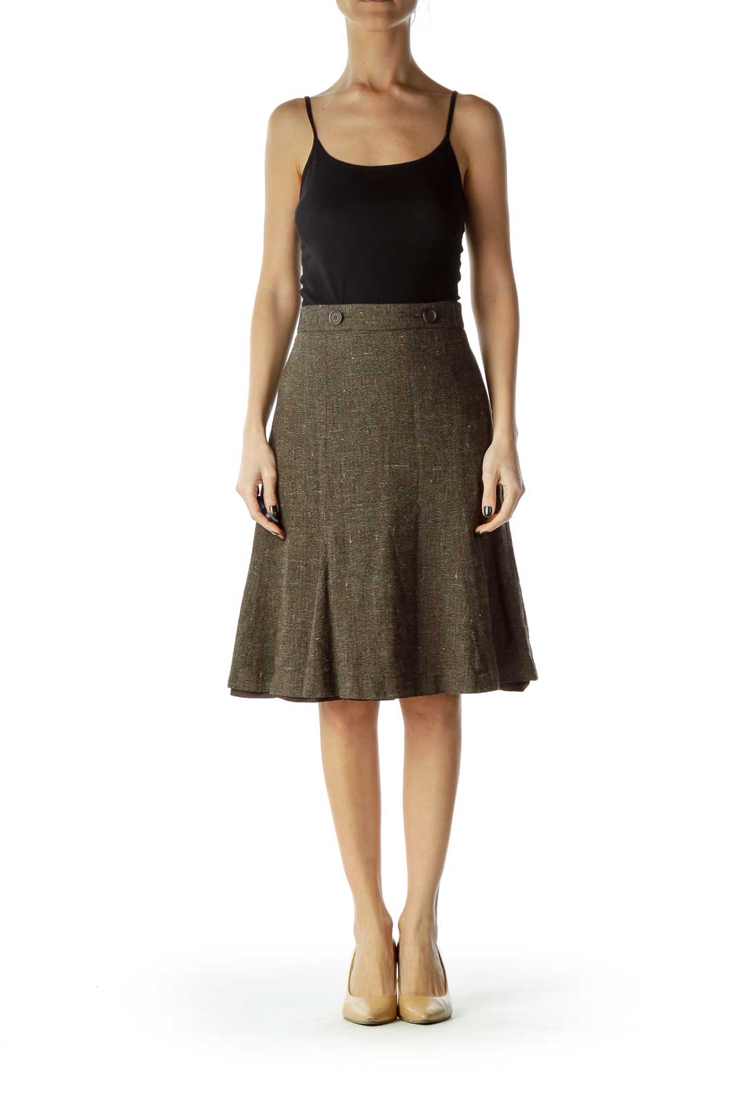 Brown Mottled Flared Skirt