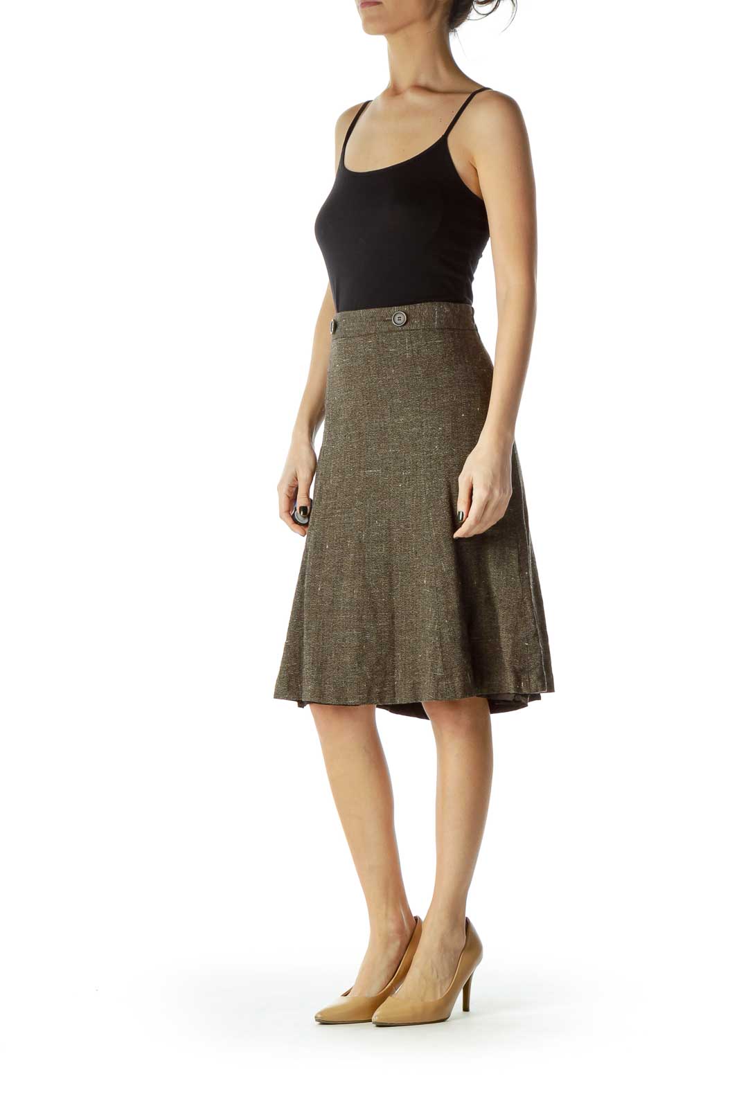 Brown Mottled Flared Skirt