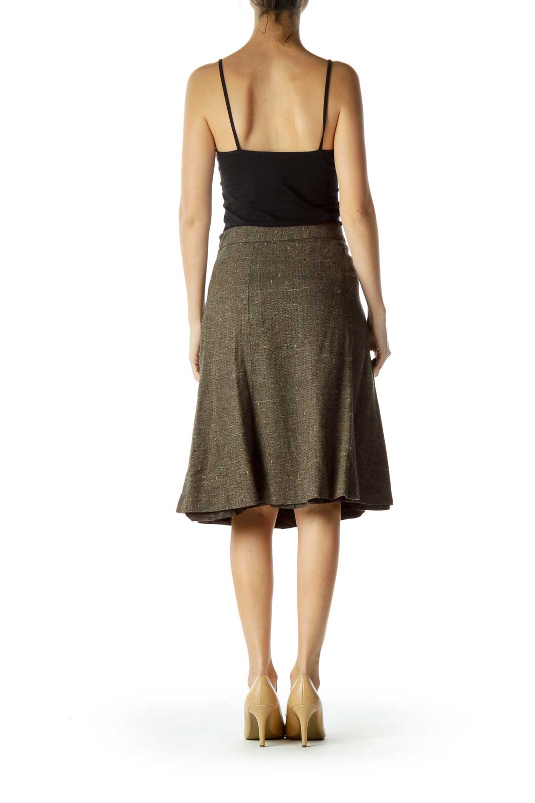 Brown Mottled Flared Skirt