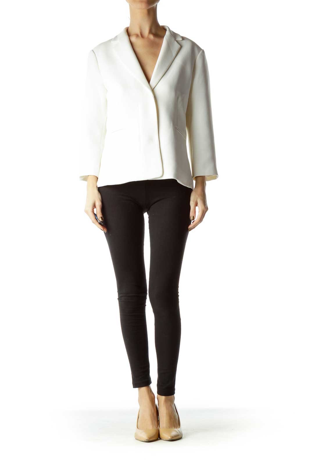 White Snap Button Blazer