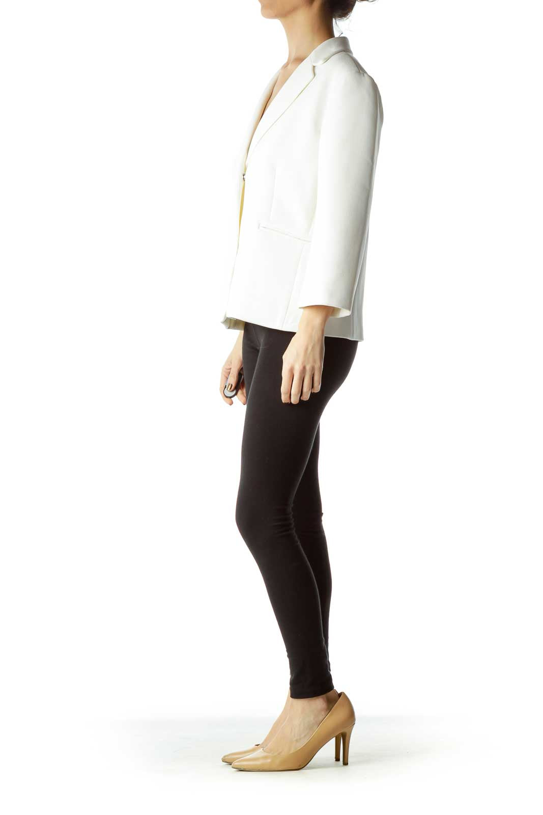 White Snap Button Blazer