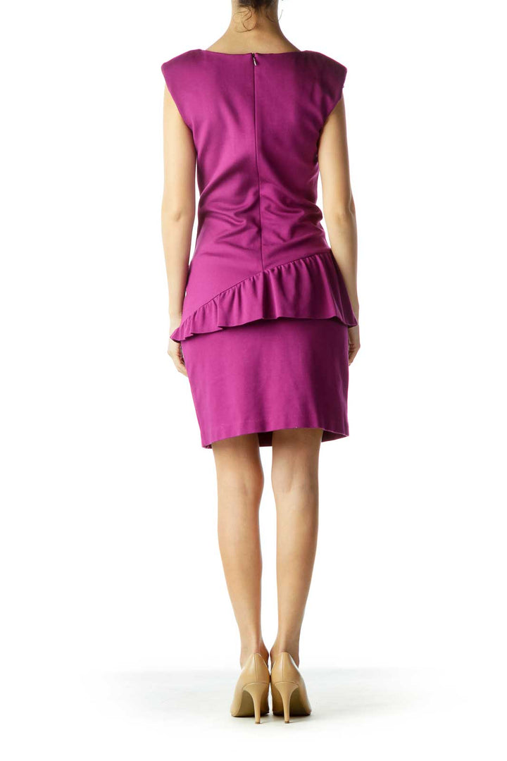 Purple Sleeveless Ruffled Work Dress