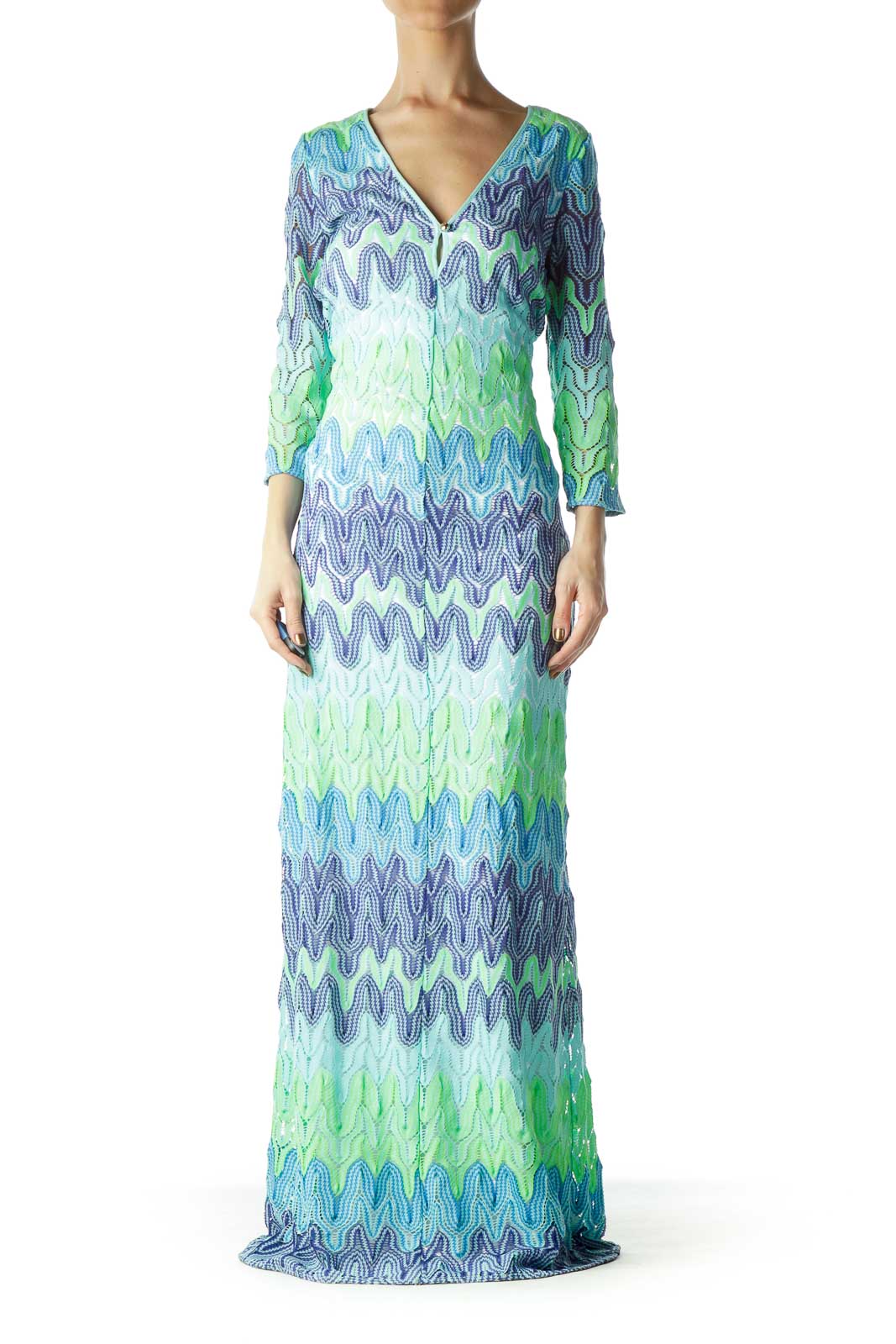 Green Navy Lace Maxi Dress