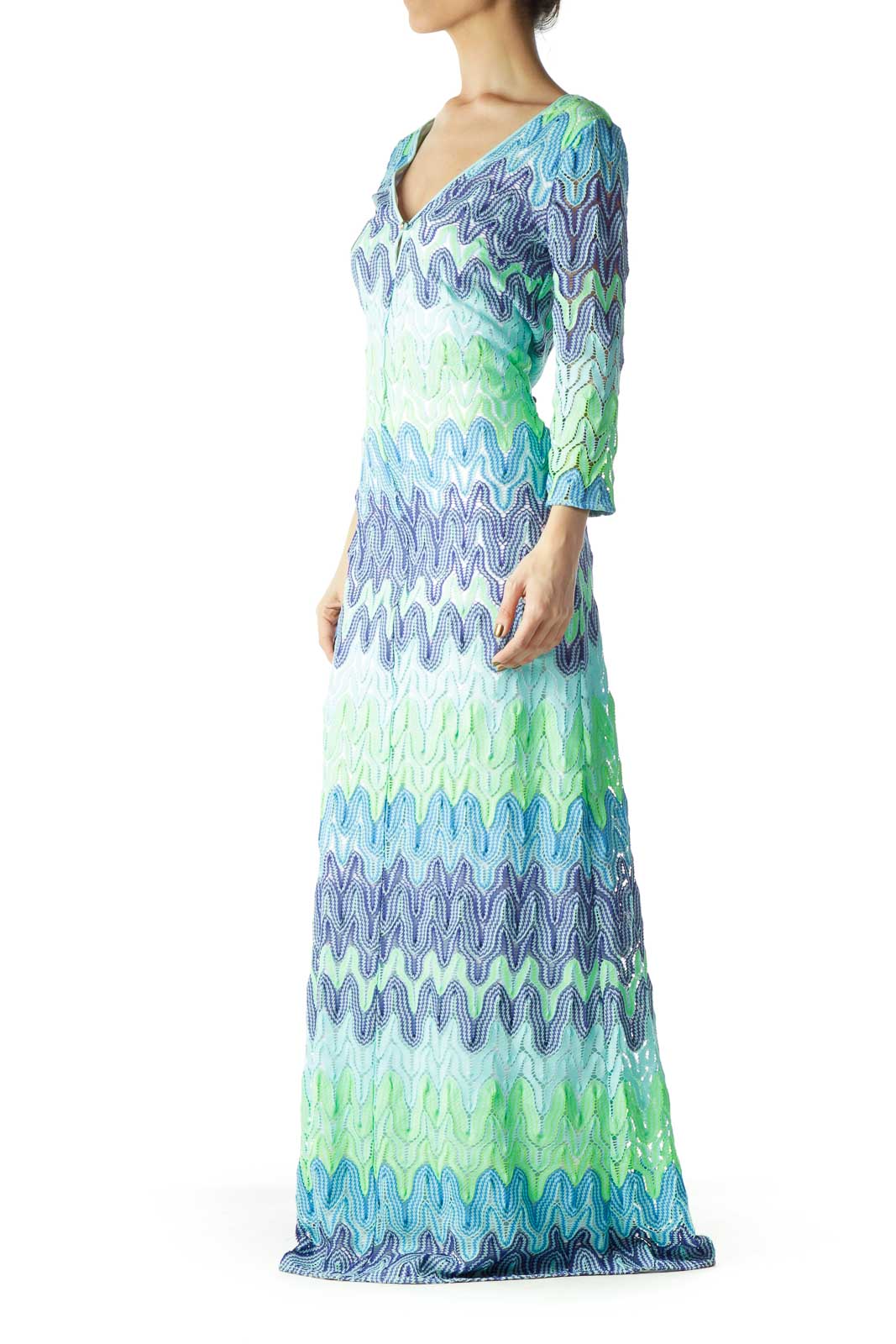 Green Navy Lace Maxi Dress