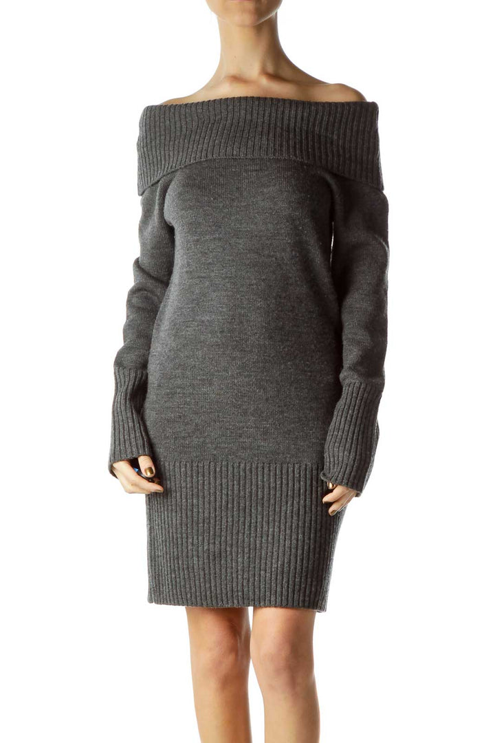 Gray Cowl Neck Knit Dress