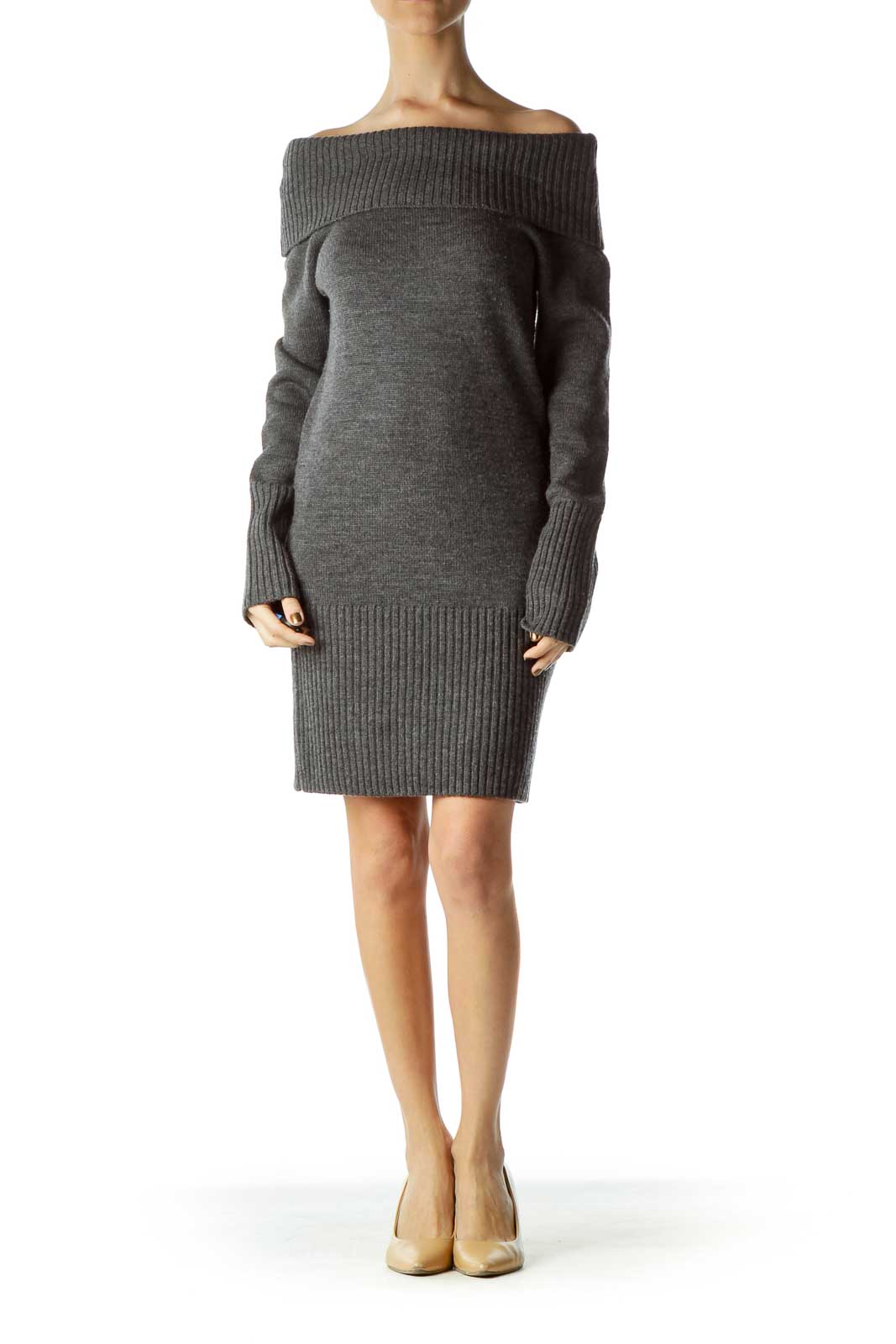 Gray Cowl Neck Knit Dress