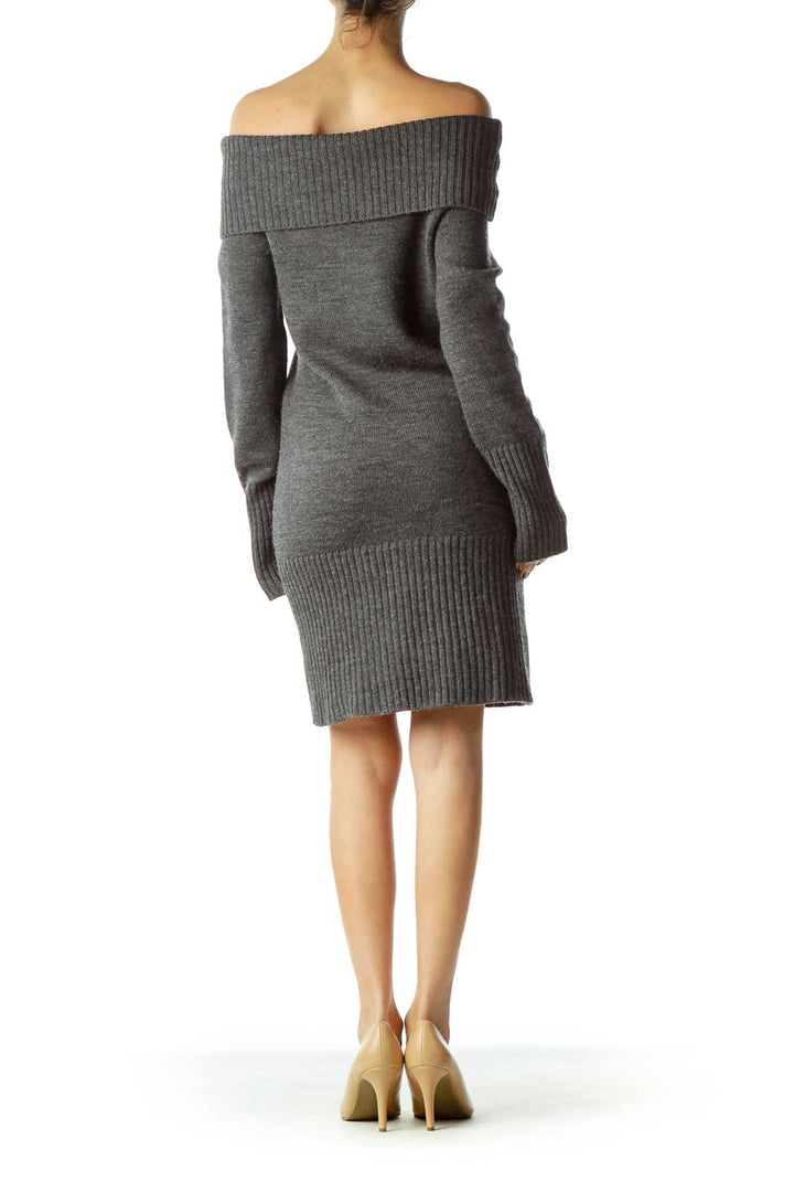 Gray Cowl Neck Knit Dress