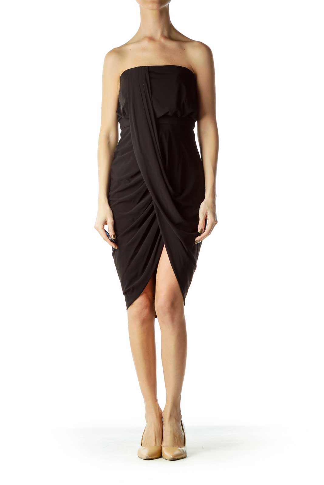 Black Strapless Wrap Cocktail Dress