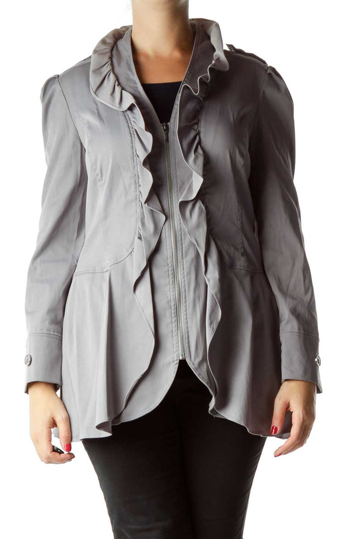 Gray Ruffled Buttoned Jacket