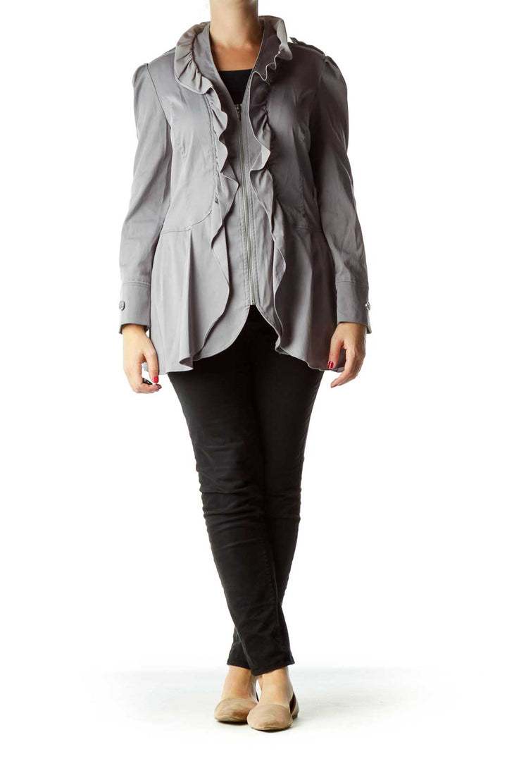 Gray Ruffled Buttoned Jacket