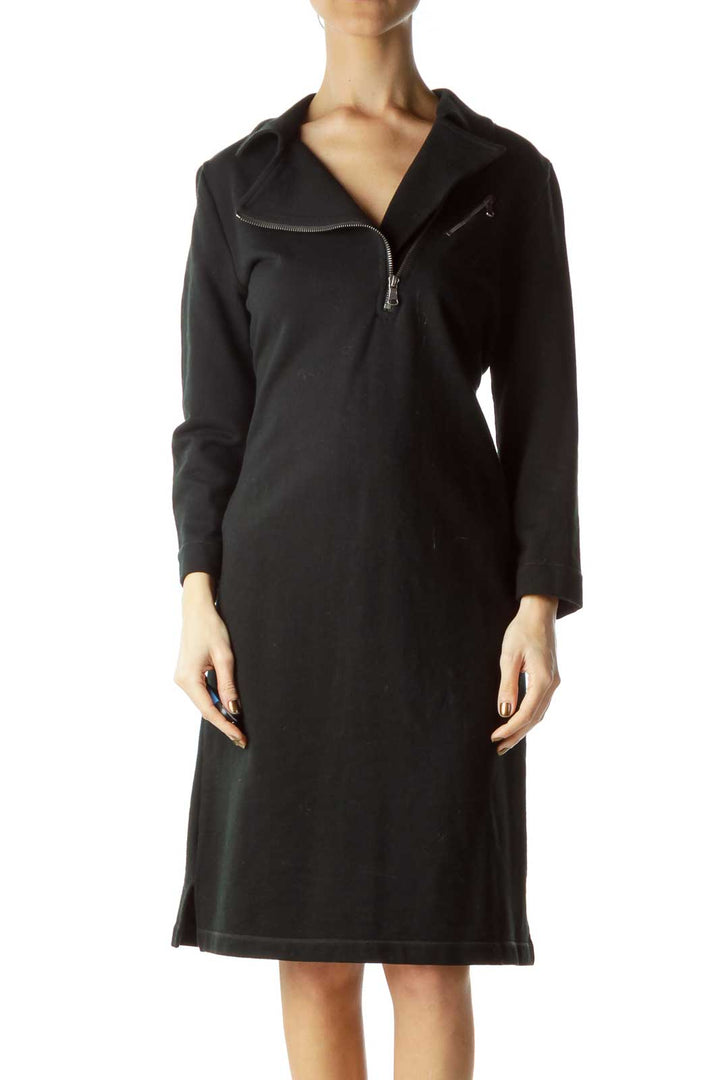 Black Zippered Sweatshirt Dress