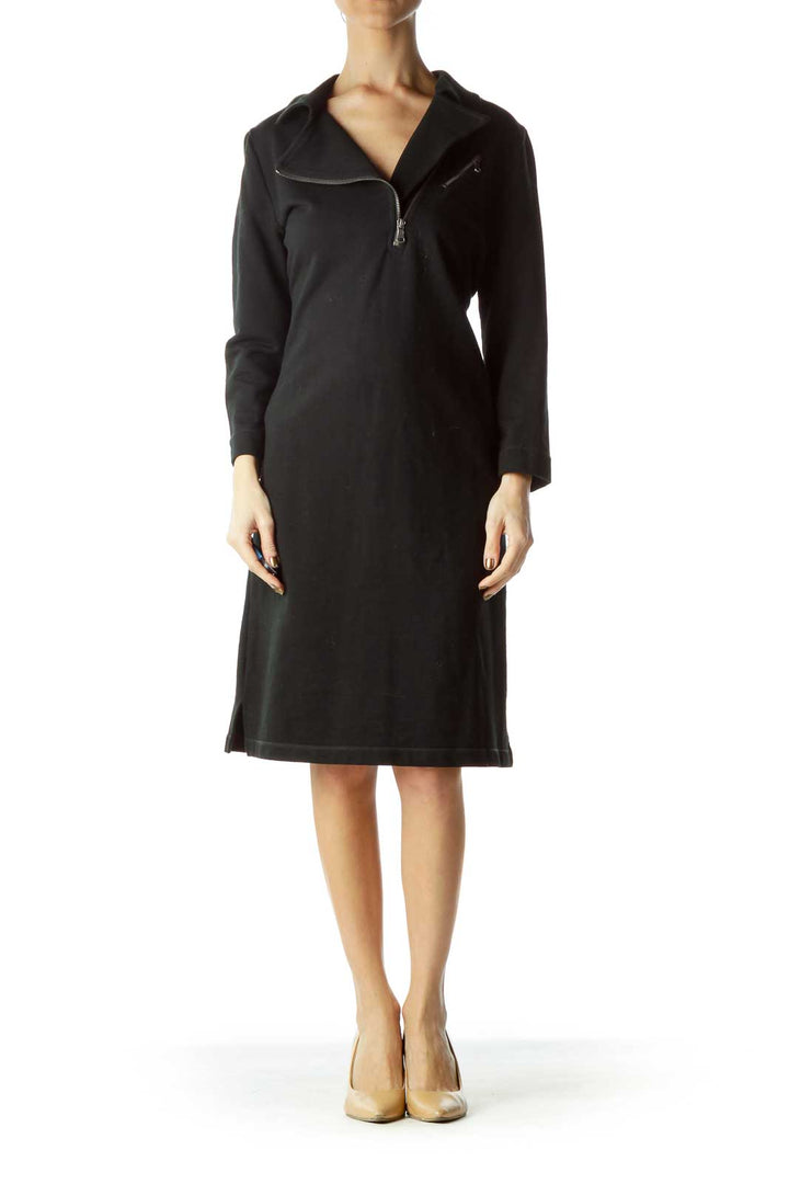 Black Zippered Sweatshirt Dress