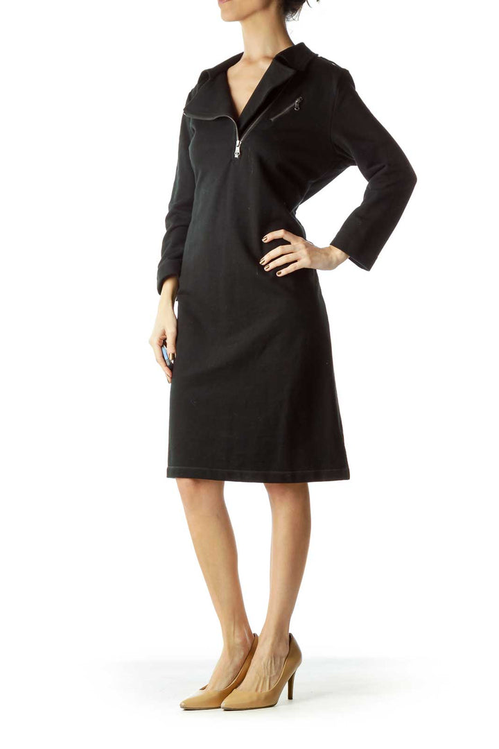 Black Zippered Sweatshirt Dress