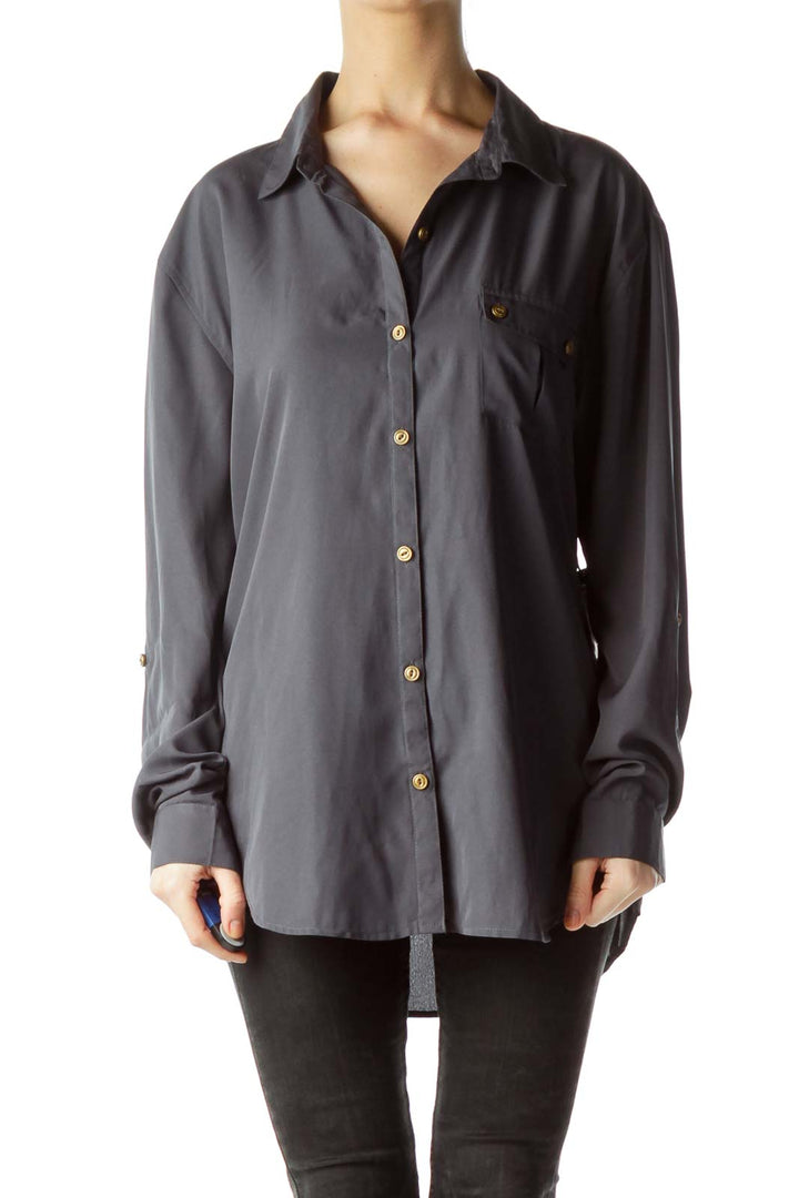 Gray Long-Sleeve Pocketed Shirt