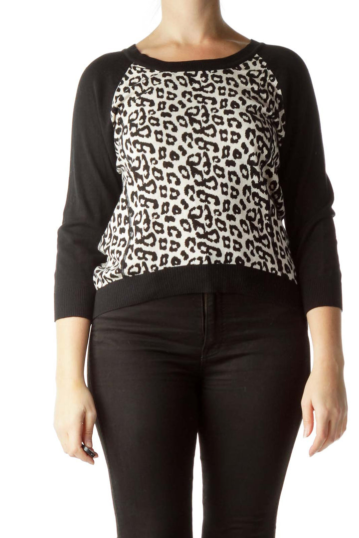 Black Cream 100% Cotton Animal Print Sweater