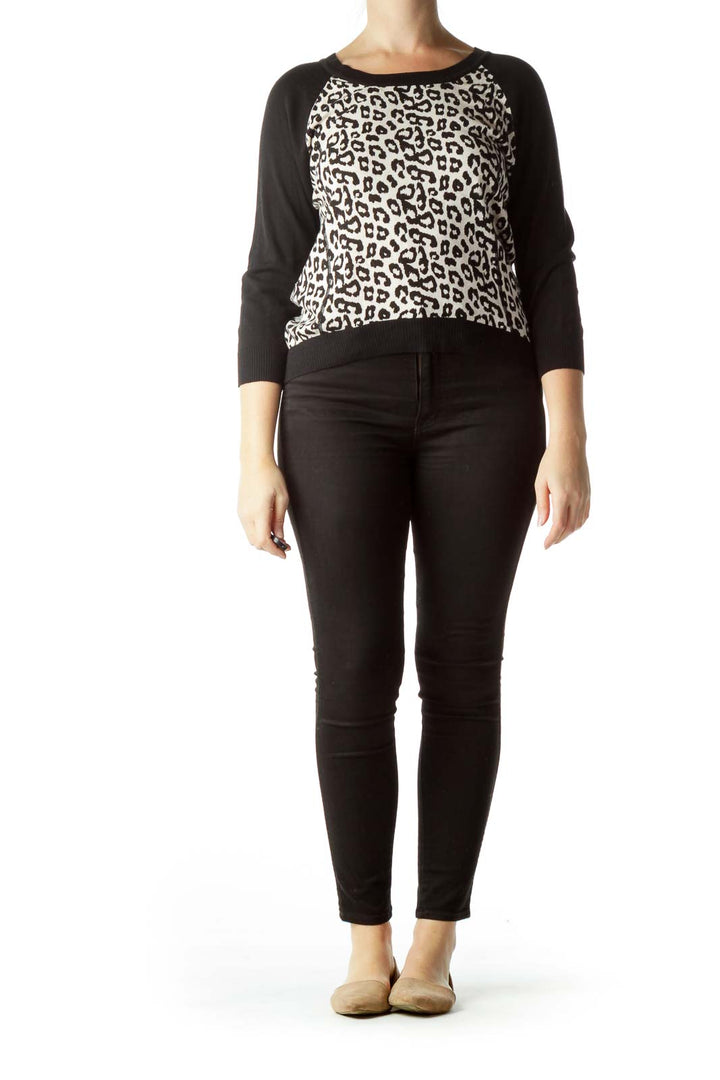 Black Cream 100% Cotton Animal Print Sweater