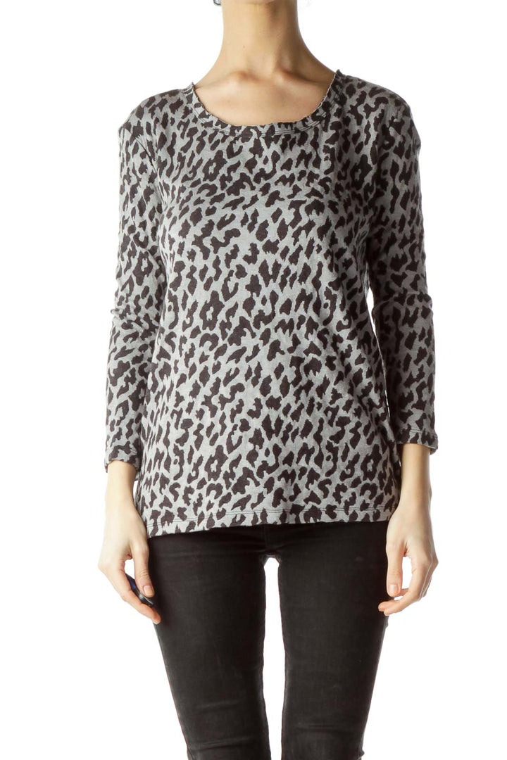 Gray Animal Print Knit Top