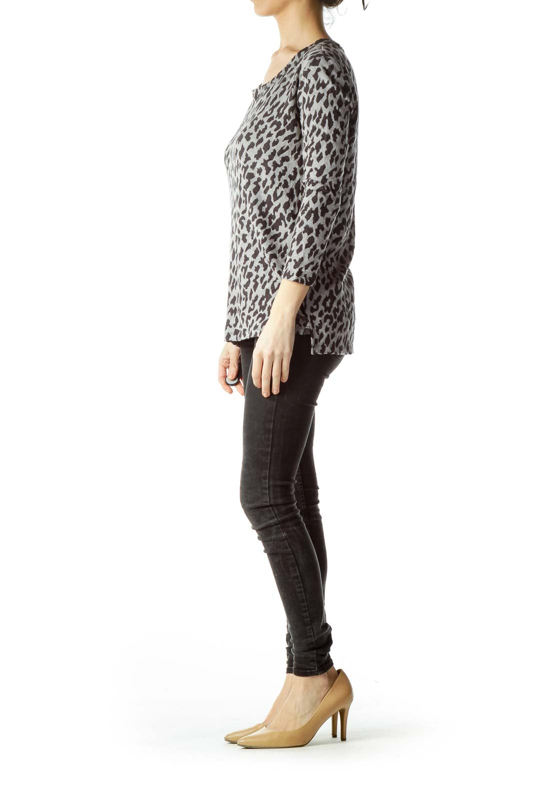 Gray Animal Print Knit Top