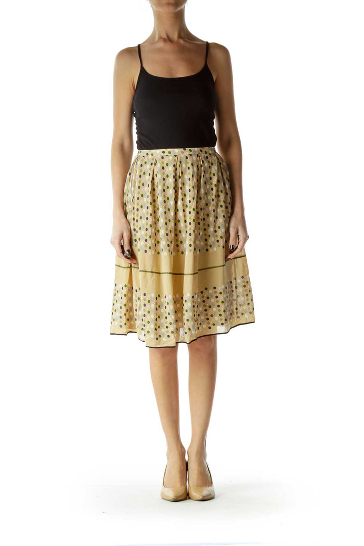 Beige Flared Polka-Dot Skirt