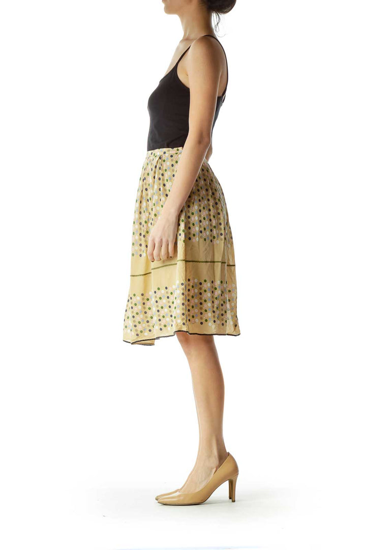 Beige Flared Polka-Dot Skirt