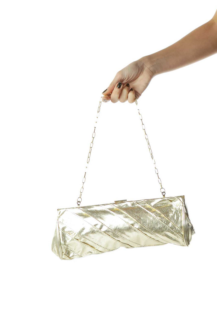 Gold Textured Clutch with Chain