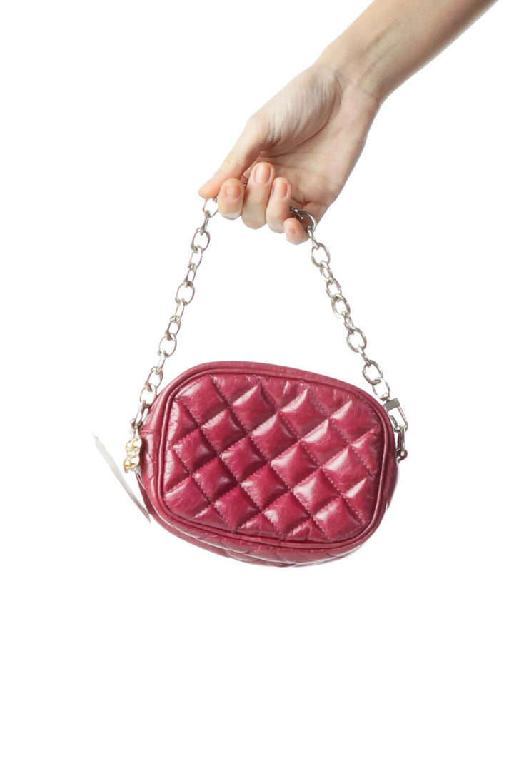 Burgundy Quilted Leather Clutch