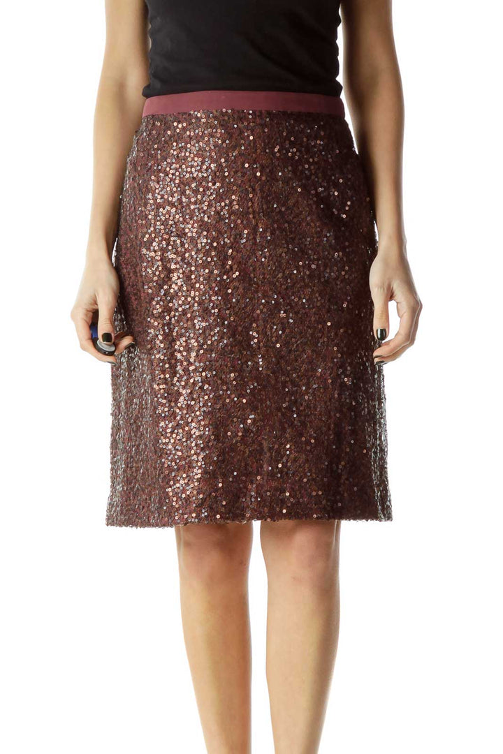 Purple Sequined Pencil Skirt