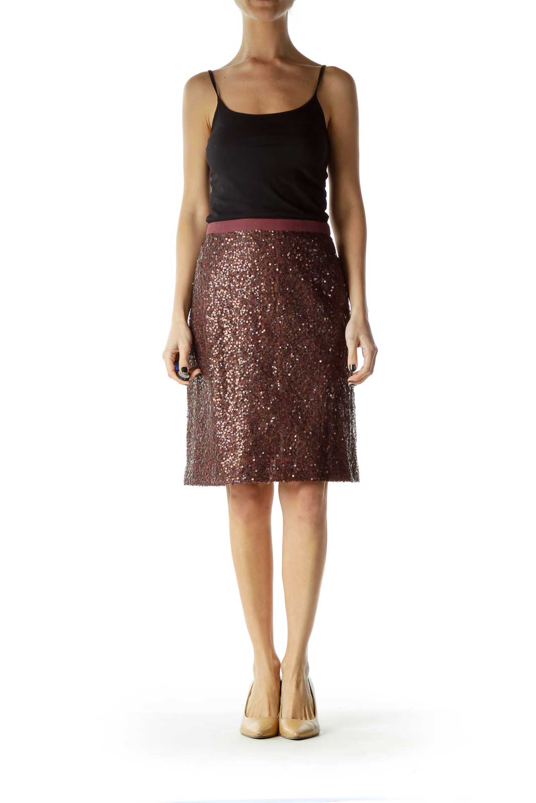 Purple Sequined Pencil Skirt