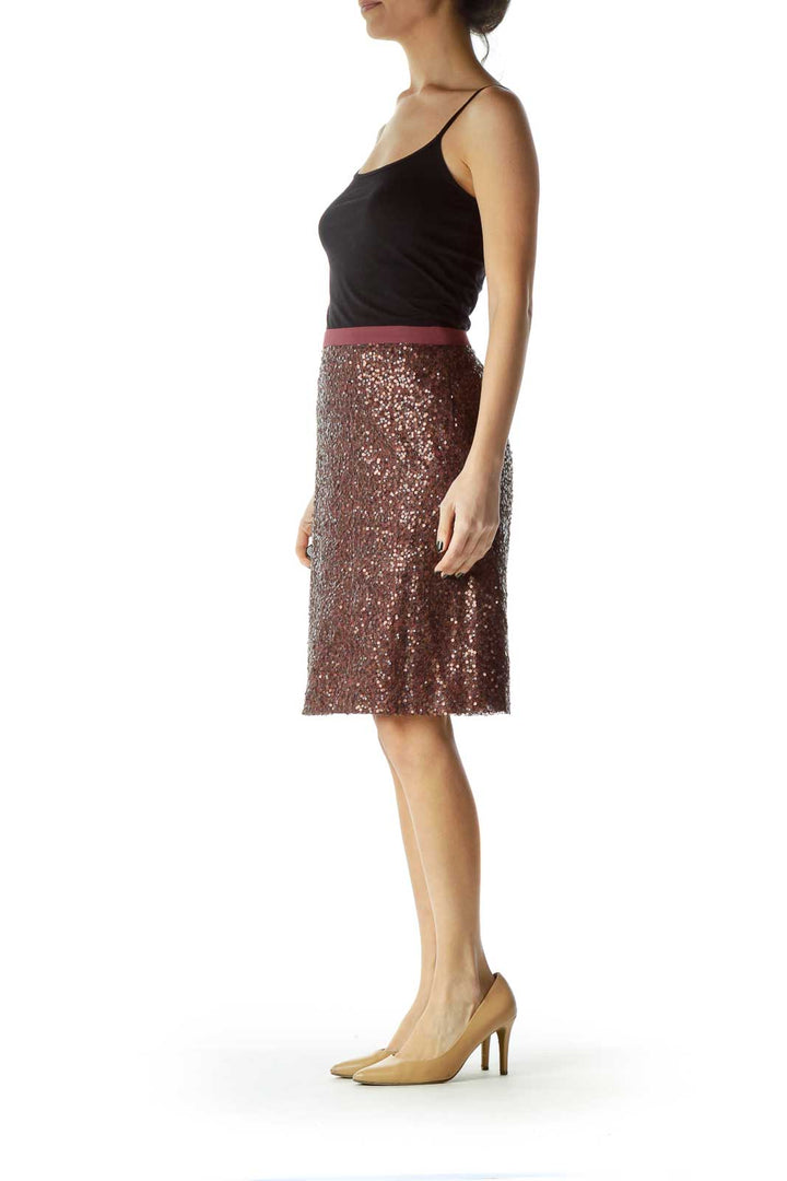 Purple Sequined Pencil Skirt