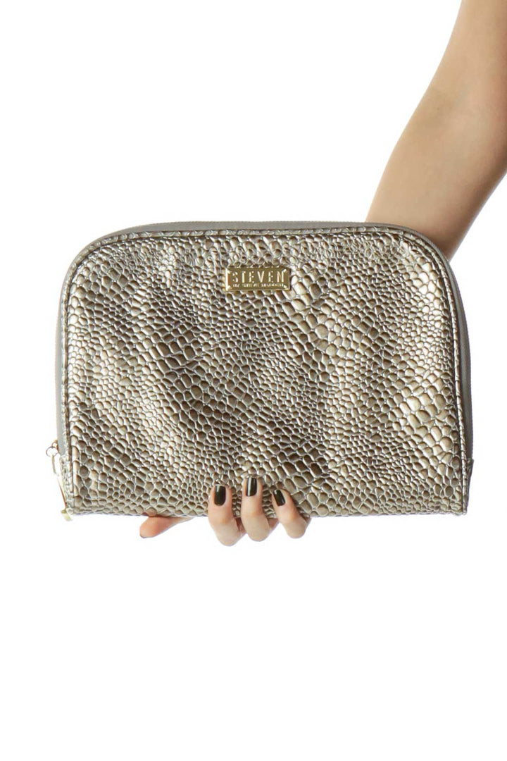 Beige Metallic Textured Pouch