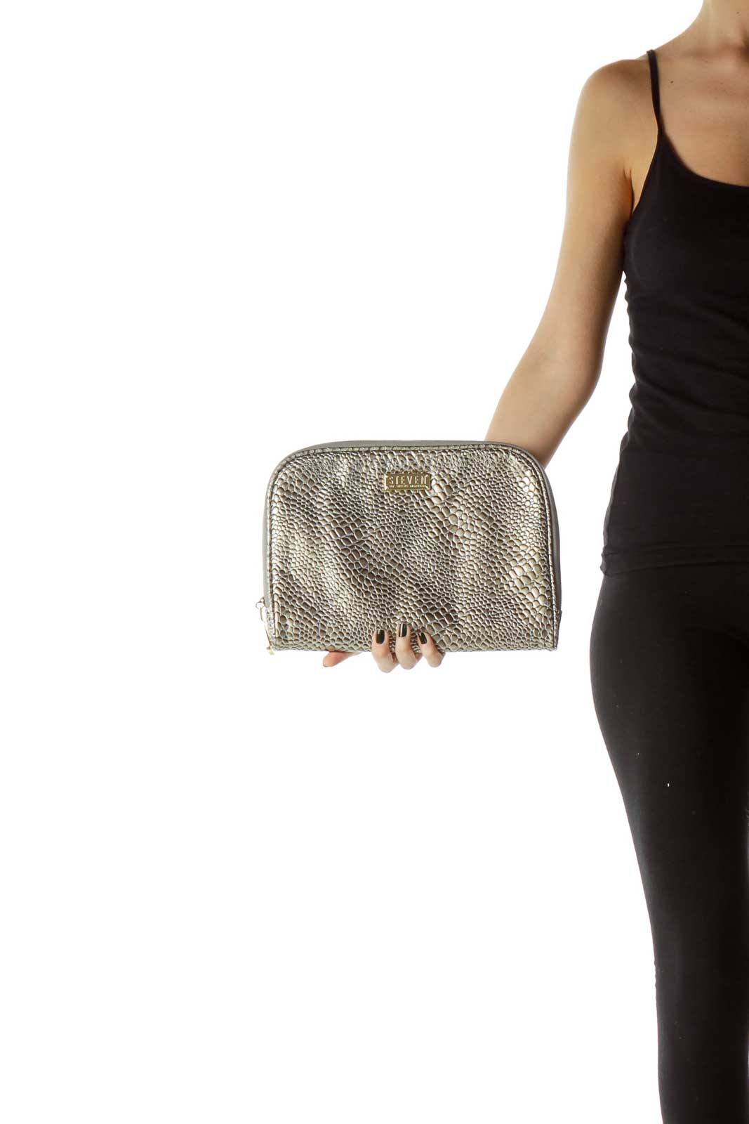 Beige Metallic Textured Pouch