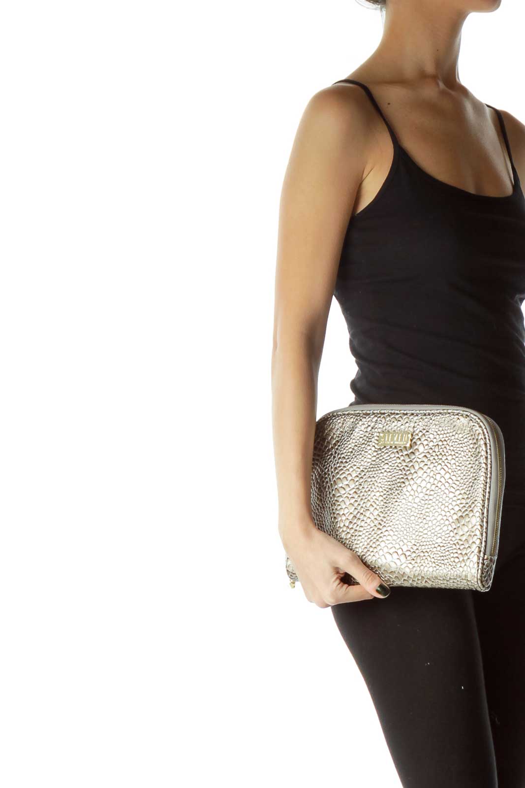 Beige Metallic Textured Pouch